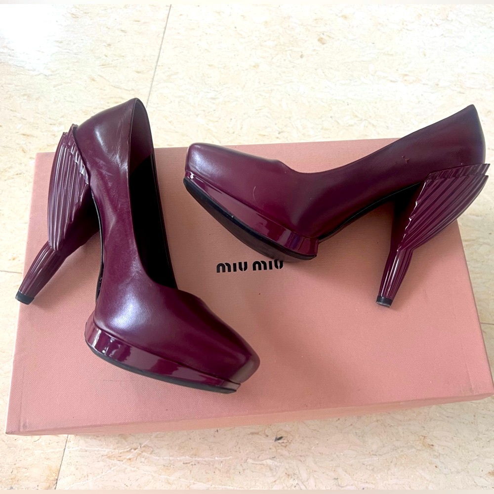 Authentic Miu Miu Leather High Heel Shoes, Size 35.5 Condition Like New.